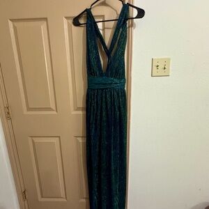 Elegant Green and Blue Halter Maxi Dress